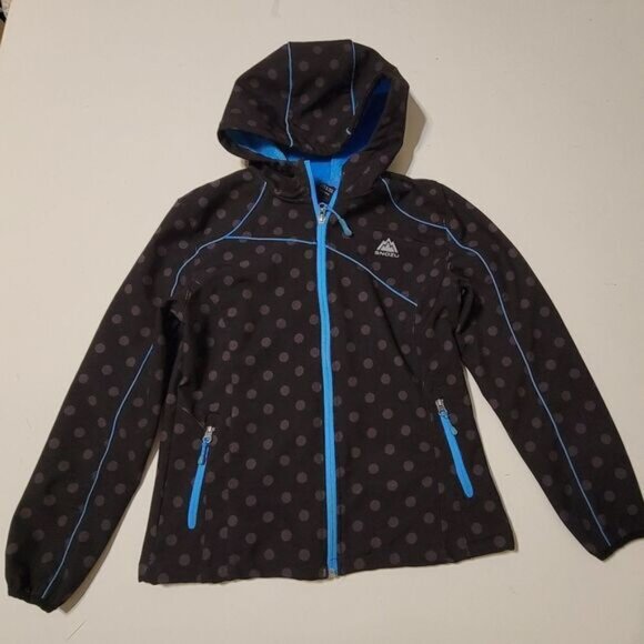 L 14 16 SNOZU POLKA DOT BLACK BLUE WATER RESISTANT WINTER ACTIVE ZIP JACKET COAT - Picture 1 of 8
